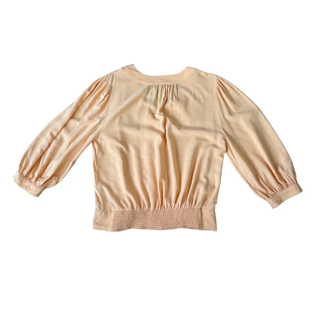 Karl Lagerfeld Paris Peach Wrap Blouse 3/4 Sleeve V-Neck Size M‎ Lyocell Blend